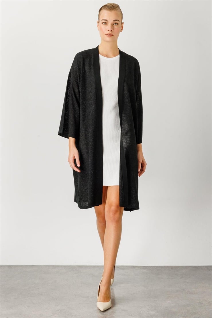 Mutlu Ertan Kadın Simli Truvakar Kol Hırka Siyah 2911