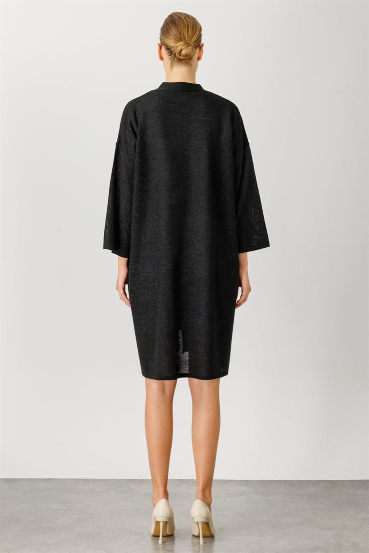 Mutlu Ertan Kadın Simli Truvakar Kol Hırka Siyah 2911