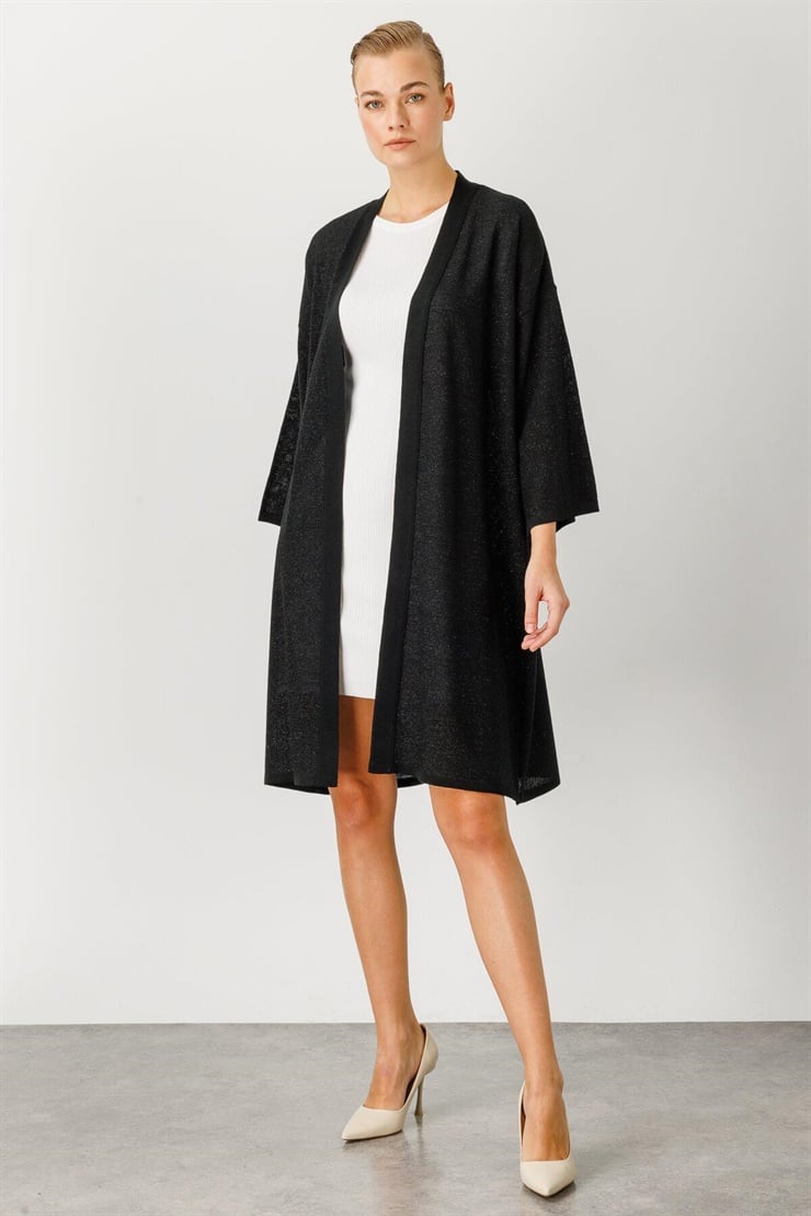 Mutlu Ertan Kadın Simli Truvakar Kol Hırka Siyah 2911