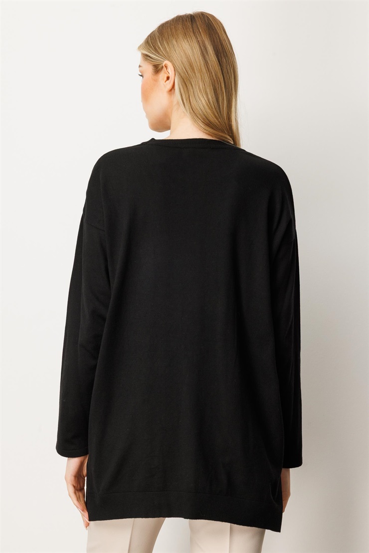 Mutlu Ertan Kadın Taş Baskılı Triko Bluz Siyah 20220