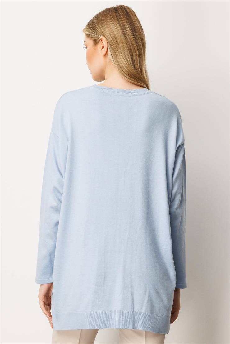 Mutlu Ertan Kadın Taş Baskılı Triko Bluz Mavi 20220