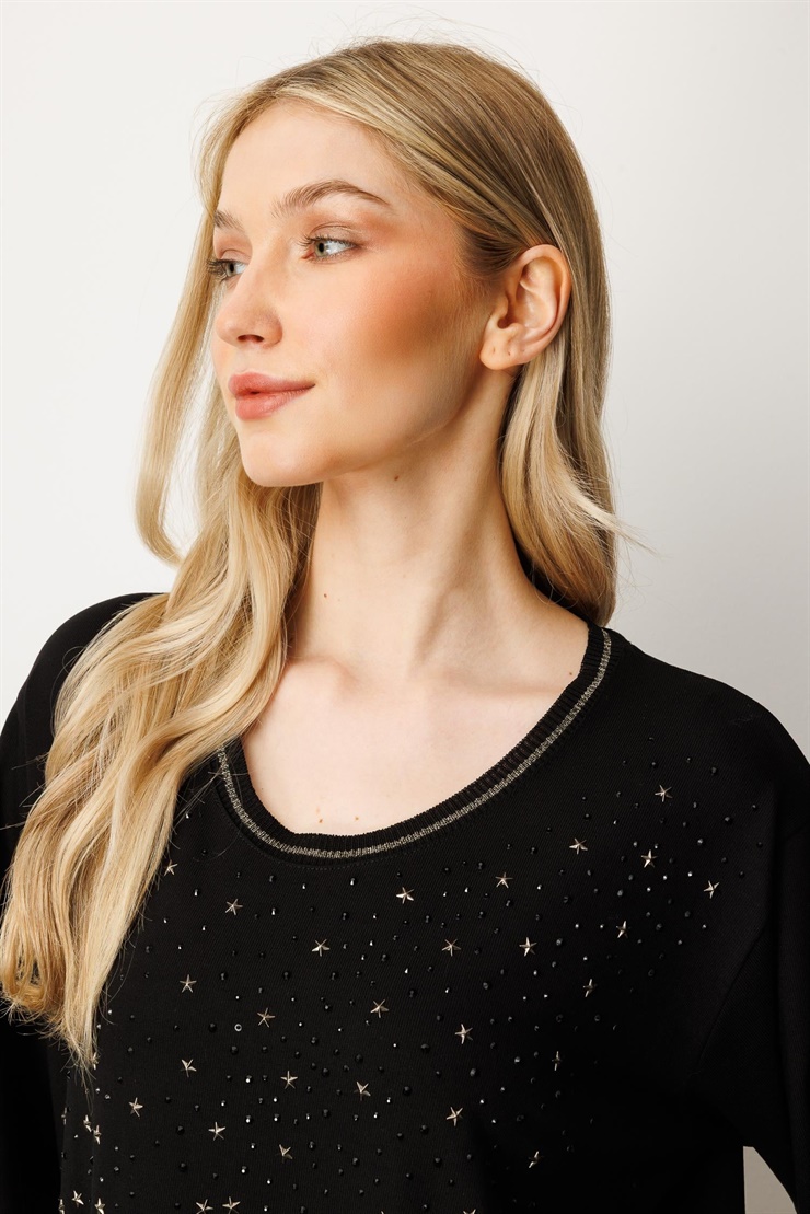 Mutlu Ertan Kadın Taşlı Bluz Siyah 30438