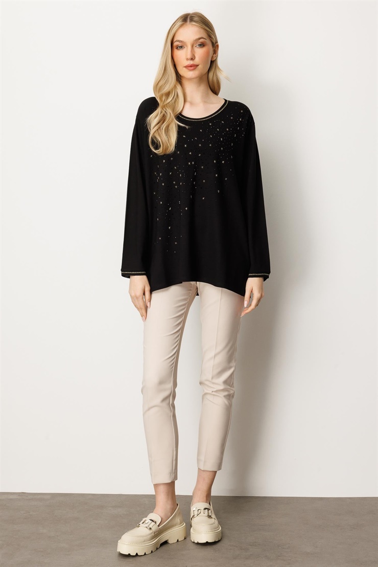Mutlu Ertan Kadın Taşlı Bluz Siyah 30438