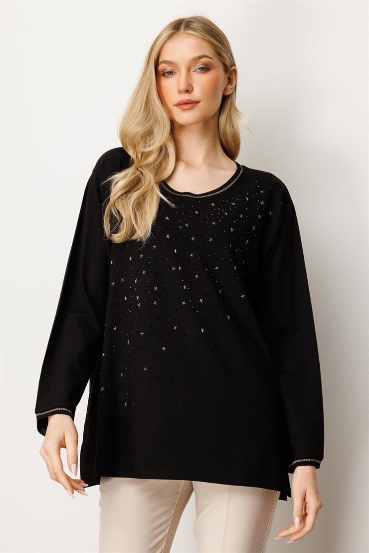 Mutlu Ertan Kadın Taşlı Bluz Siyah 30438