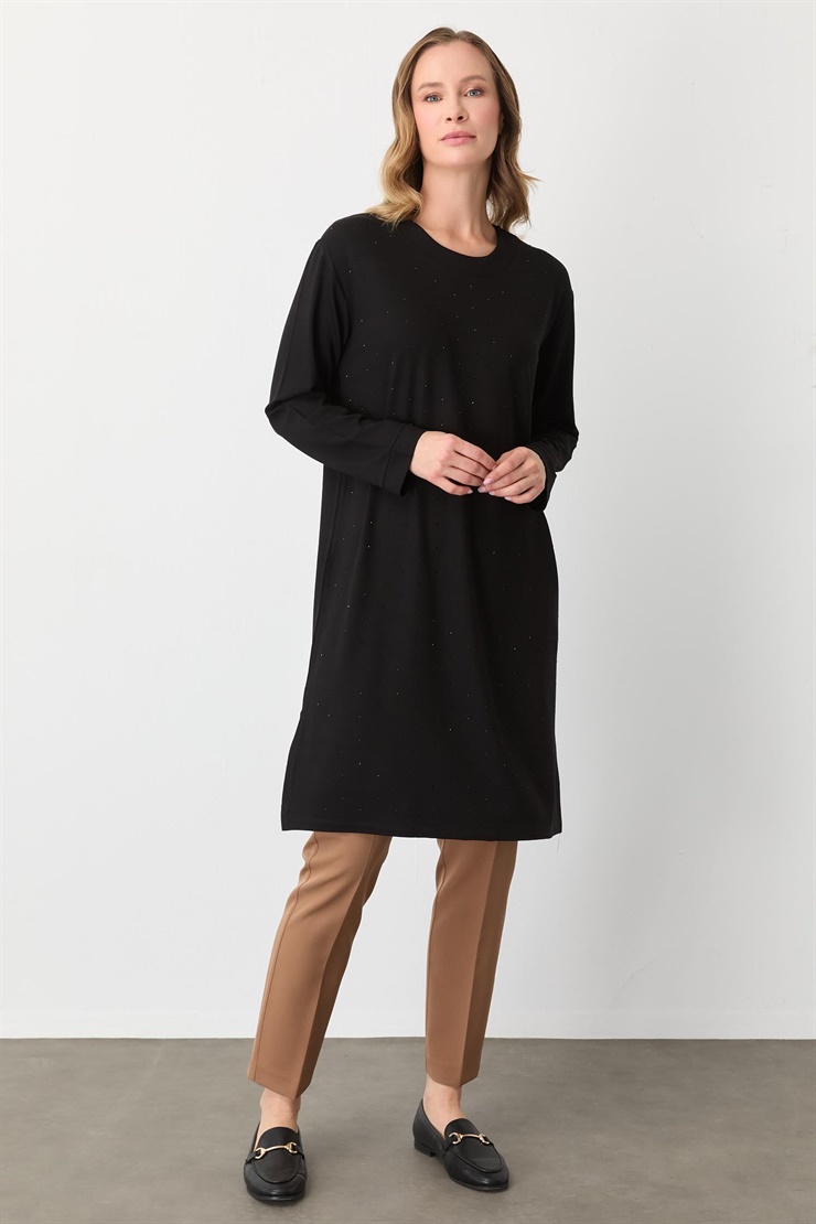 Mutlu Ertan Kadın Taşlı Penye Tunik Siyah 30443