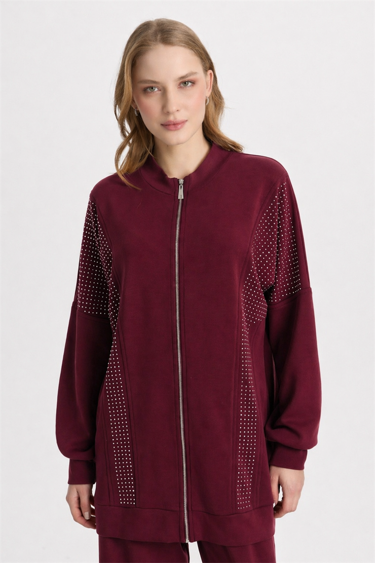 Mutlu Ertan Kadın Taşlı Takım Bordo 30470