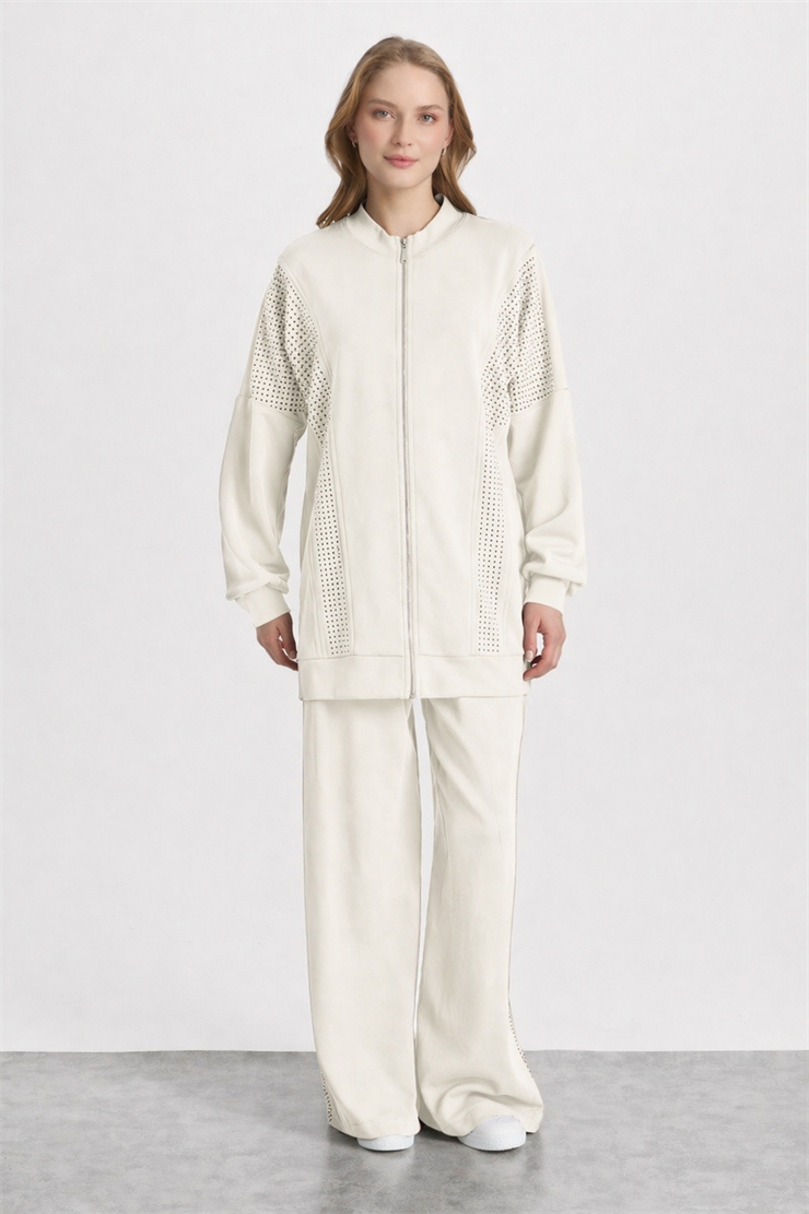 Mutlu Ertan Kadın Taşlı Takım Ekru 30470