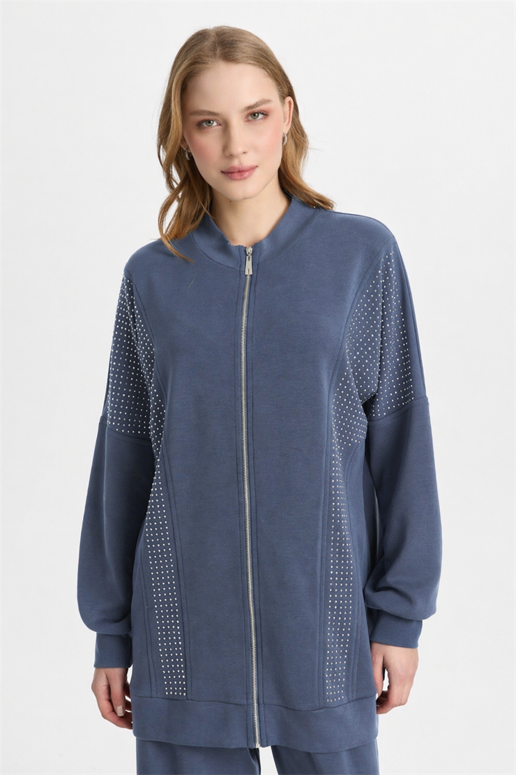 Mutlu Ertan Kadın Taşlı Takım İndigo 30470