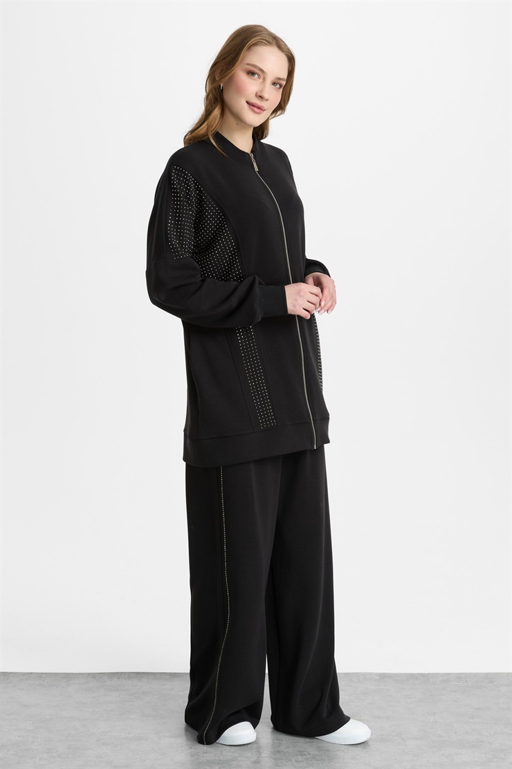 Mutlu Ertan Kadın Taşlı Takım Siyah 30470