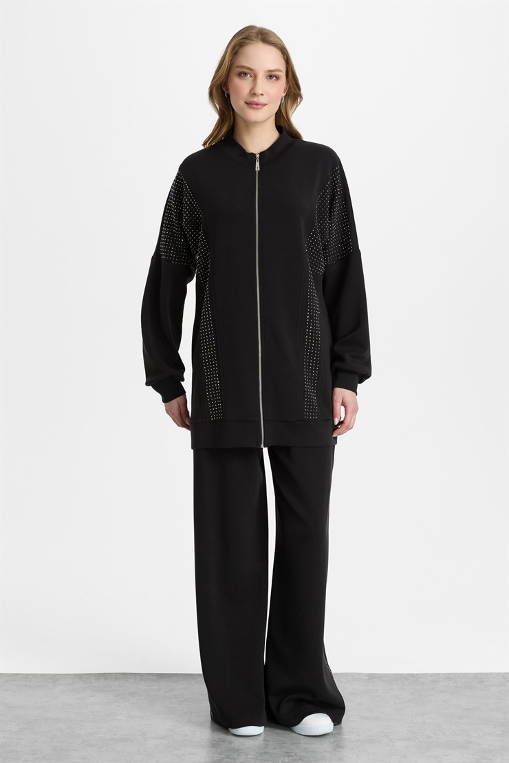 Mutlu Ertan Kadın Taşlı Takım Siyah 30470