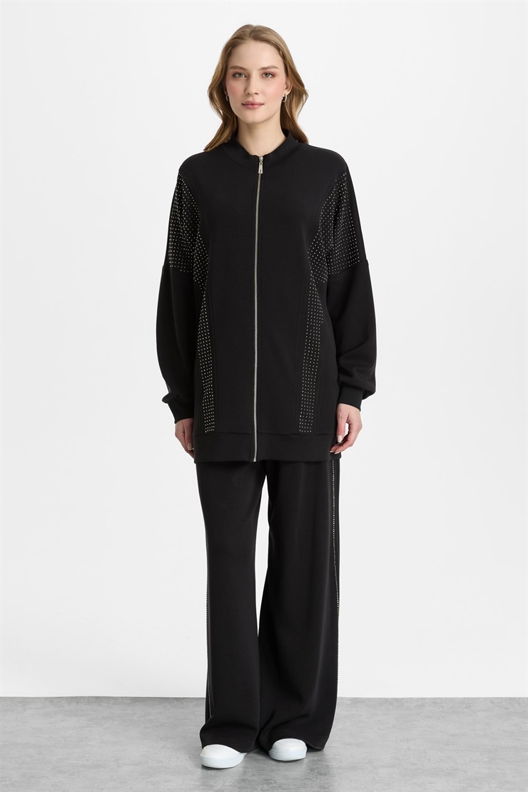 Mutlu Ertan Kadın Taşlı Takım Siyah 30470