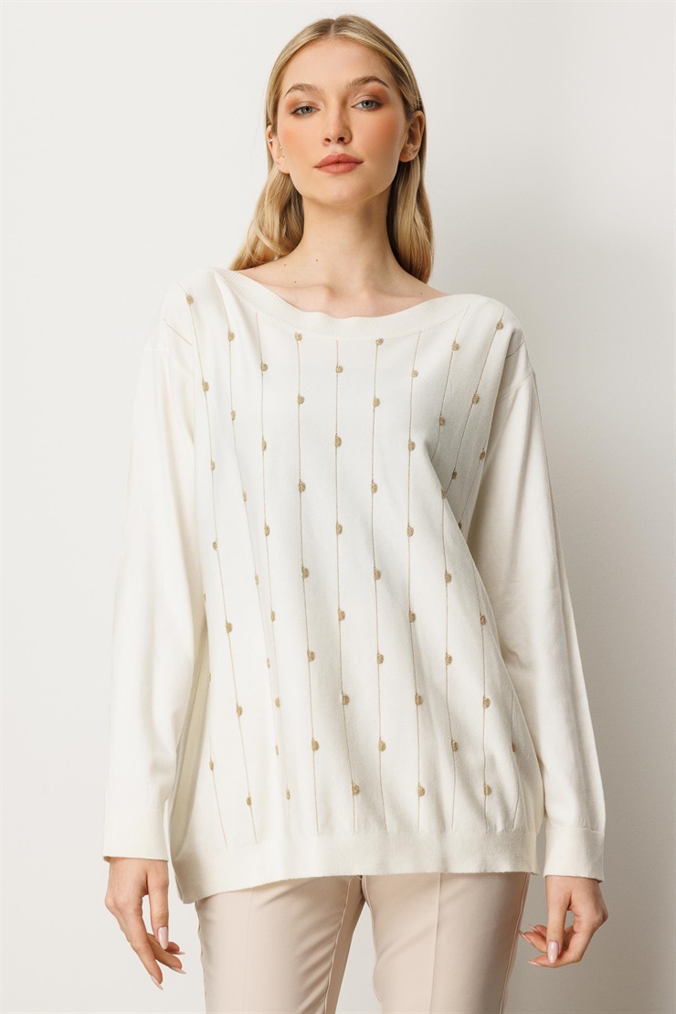 Mutlu Ertan Kadın Triko Bluz Ekru 20189
