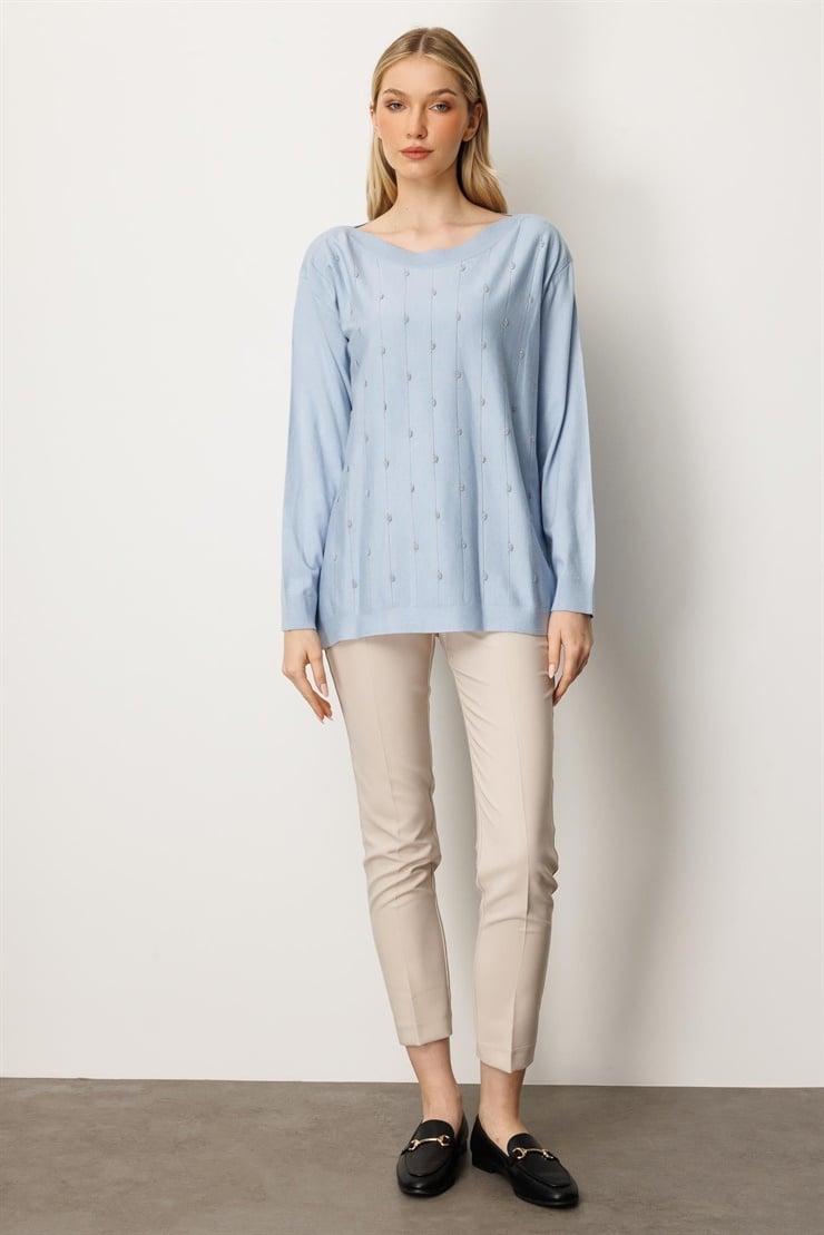 Mutlu Ertan Kadın Triko Bluz Mavi 20189