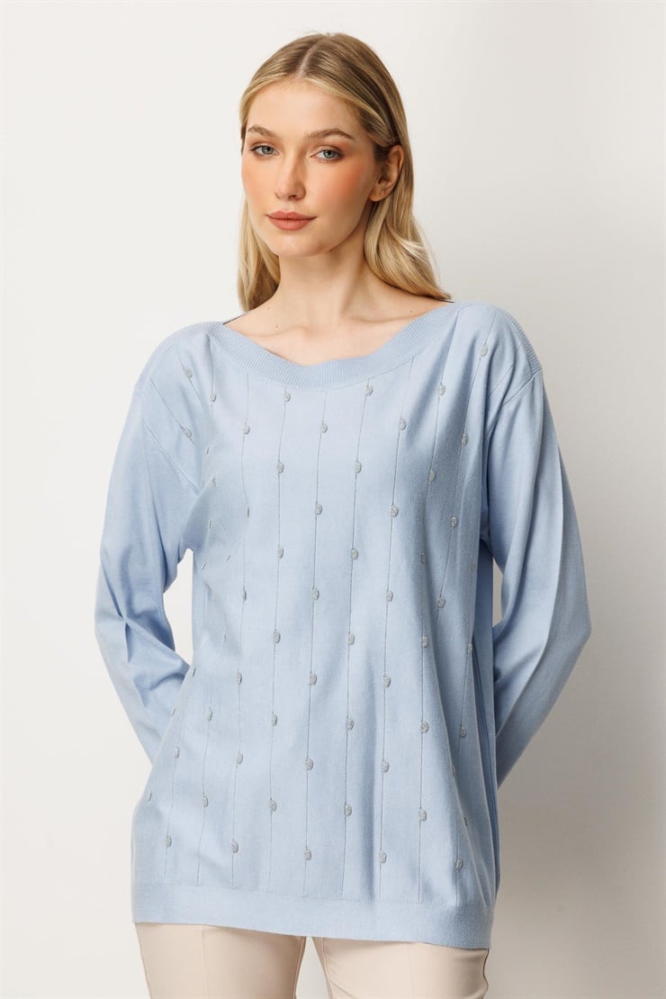 Mutlu Ertan Kadın Triko Bluz Mavi 20189