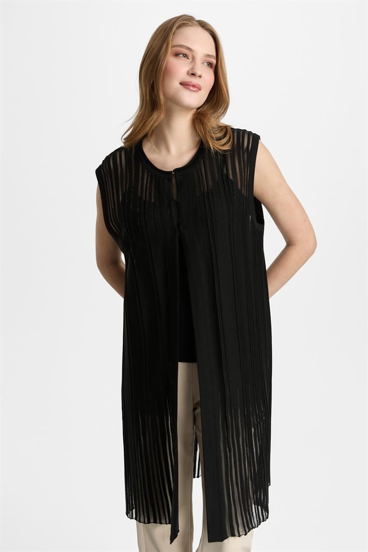 Mutlu Ertan Kadın Triko Broşlu Yelek Siyah 20330