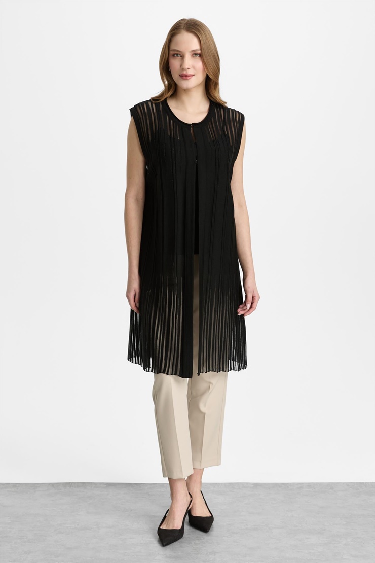 Mutlu Ertan Kadın Triko Broşlu Yelek Siyah 20330