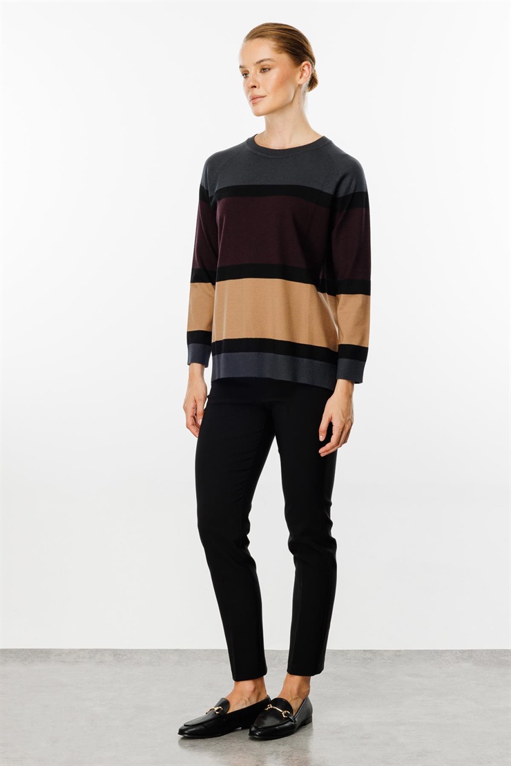 Mutlu Ertan Kadın Triko Çizgili Bluz Füme 20153