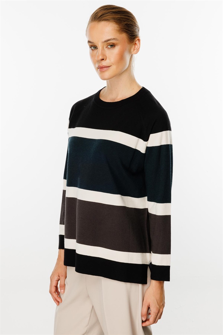 Mutlu Ertan Kadın Triko Çizgili Bluz Siyah 20153