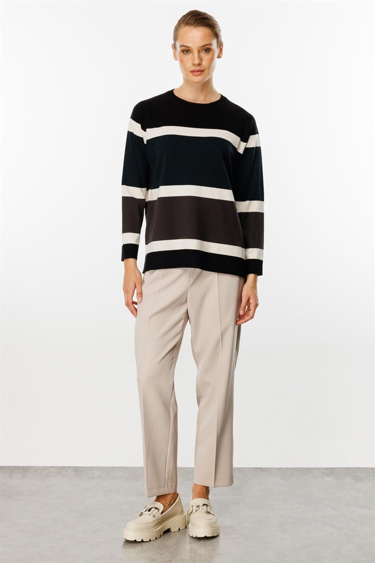 Mutlu Ertan Kadın Triko Çizgili Bluz Siyah 20153