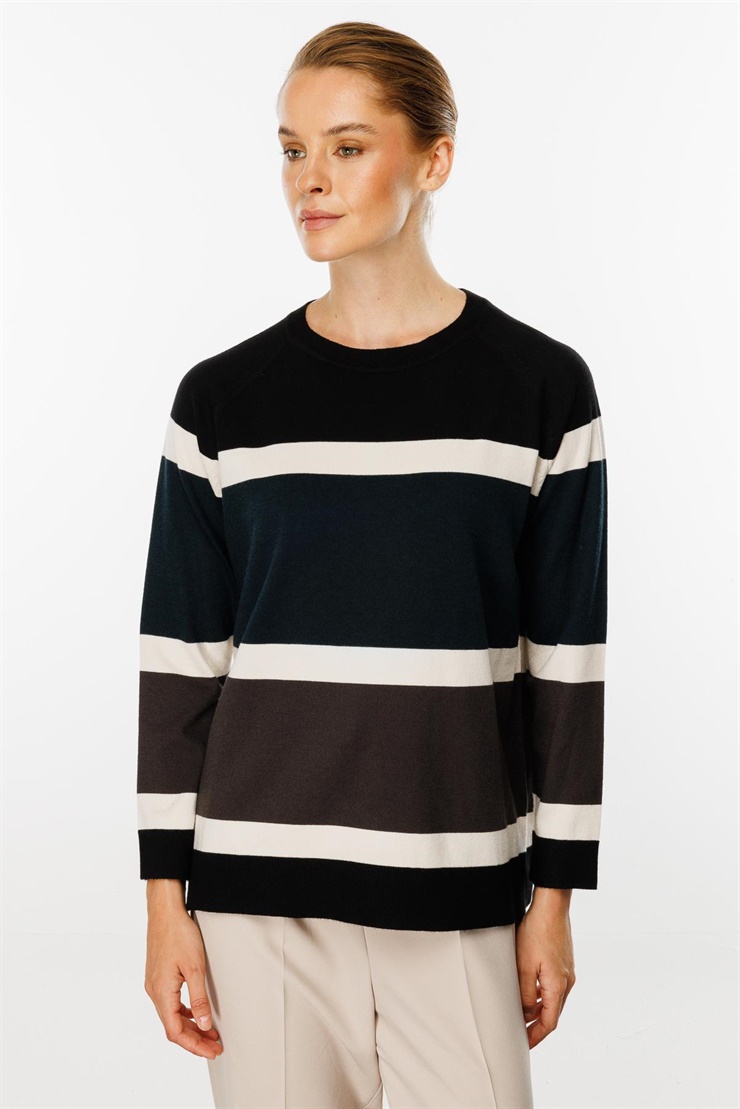 Mutlu Ertan Kadın Triko Çizgili Bluz Siyah 20153