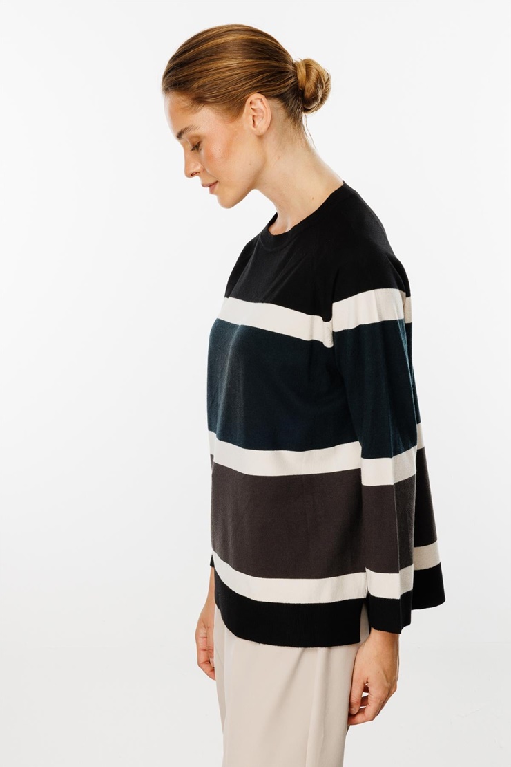 Mutlu Ertan Kadın Triko Çizgili Bluz Siyah 20153