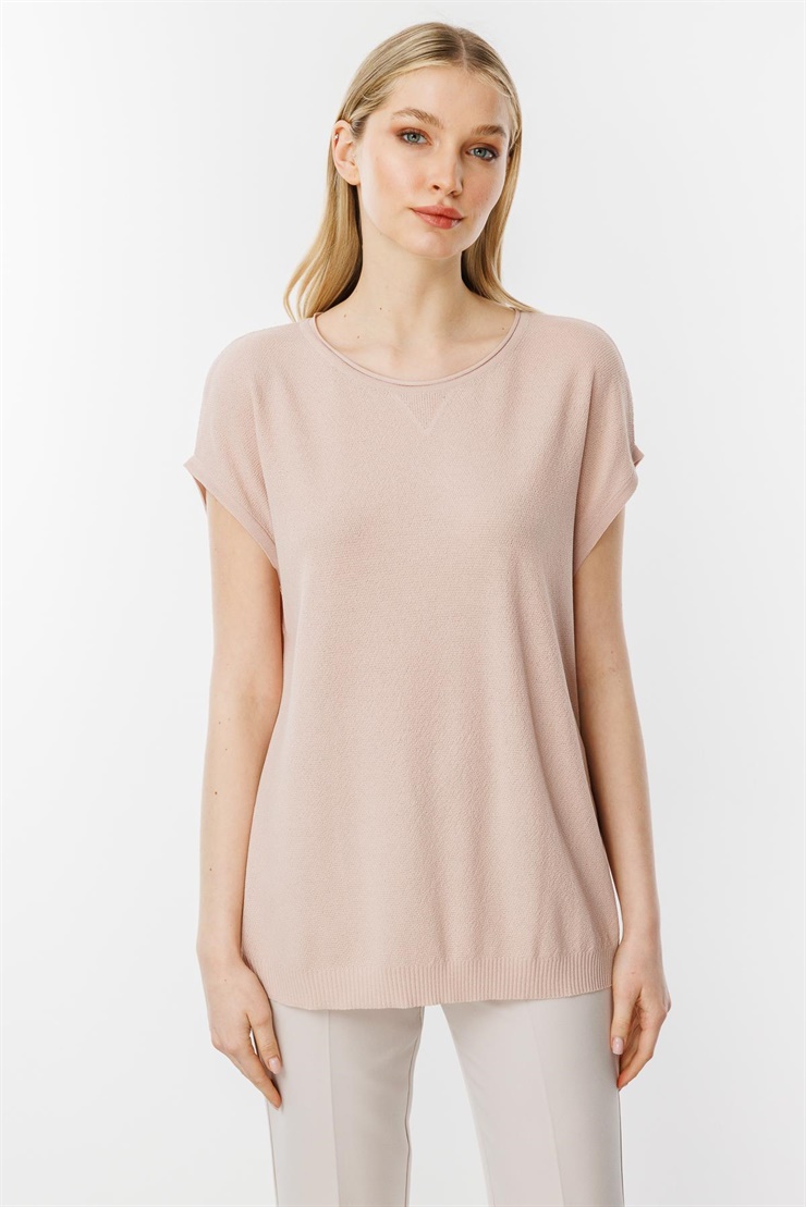 Mutlu Ertan Kadın Triko Kolsuz İnce Bluz Pudra 20098