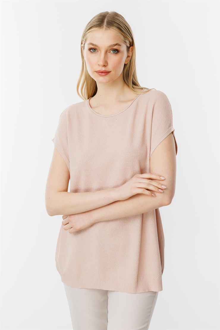 Mutlu Ertan Kadın Triko Kolsuz İnce Bluz Pudra 20098