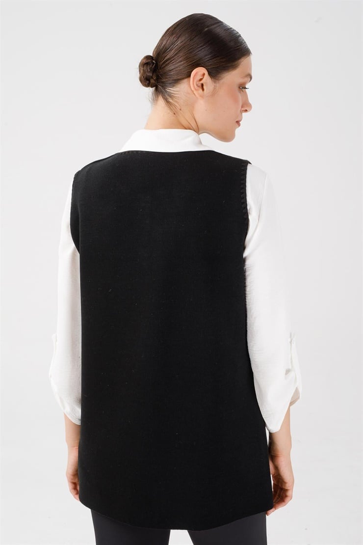 Mutlu Ertan Kadın Triko Merrow Yelek Siyah-Füme 2861