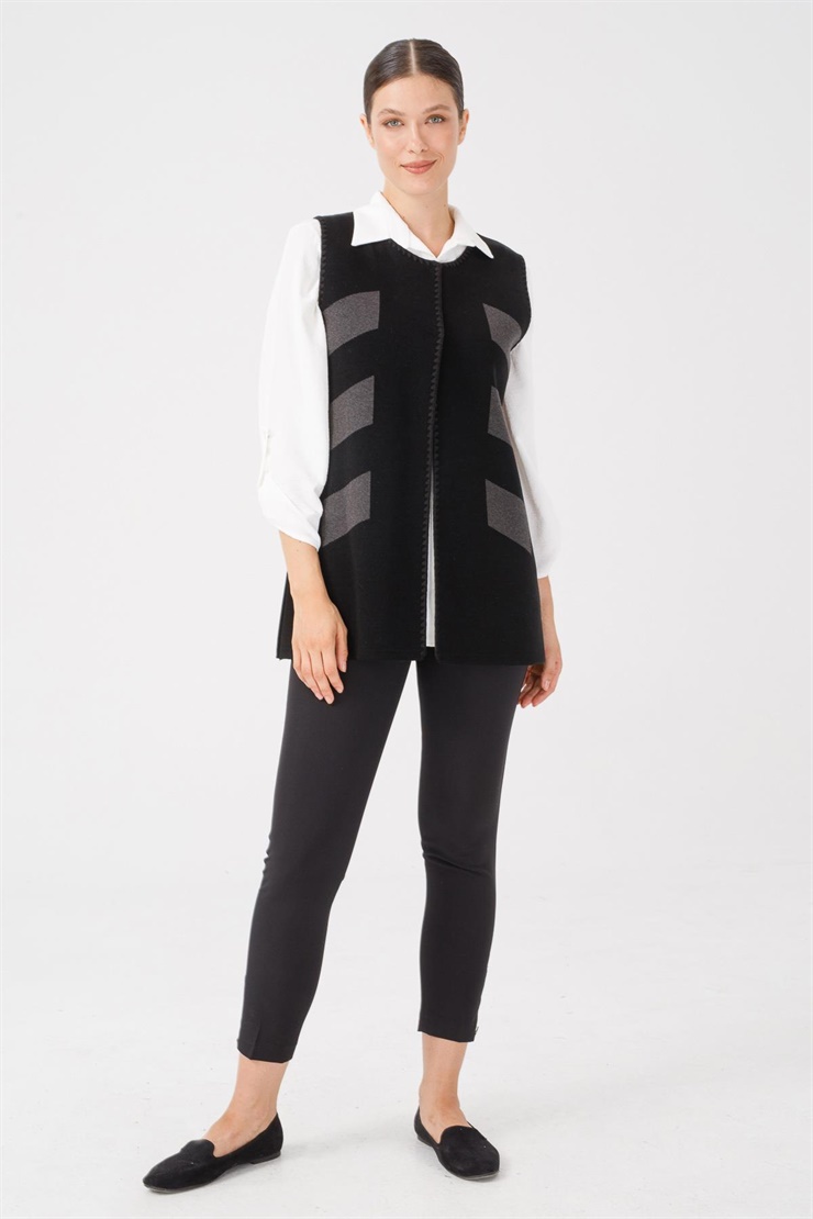 Mutlu Ertan Kadın Triko Merrow Yelek Siyah-Füme 2861