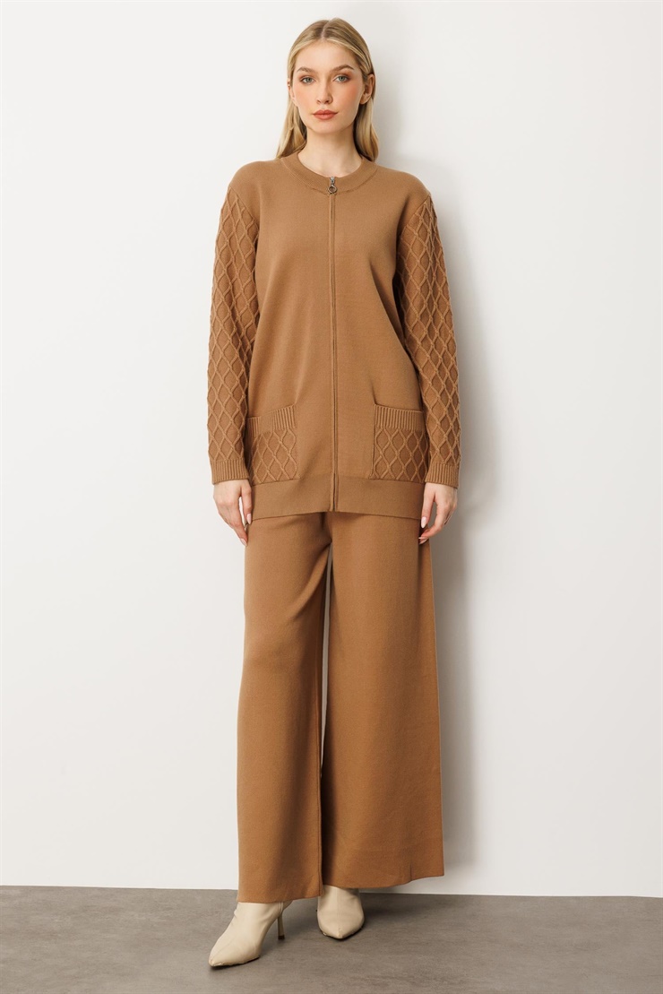 Mutlu Ertan Kadın Triko Palazzo Pantolon Camel 20241