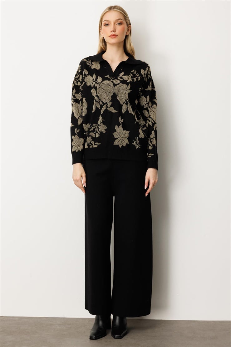 Mutlu Ertan Kadın Triko Palazzo Pantolon Siyah 20241