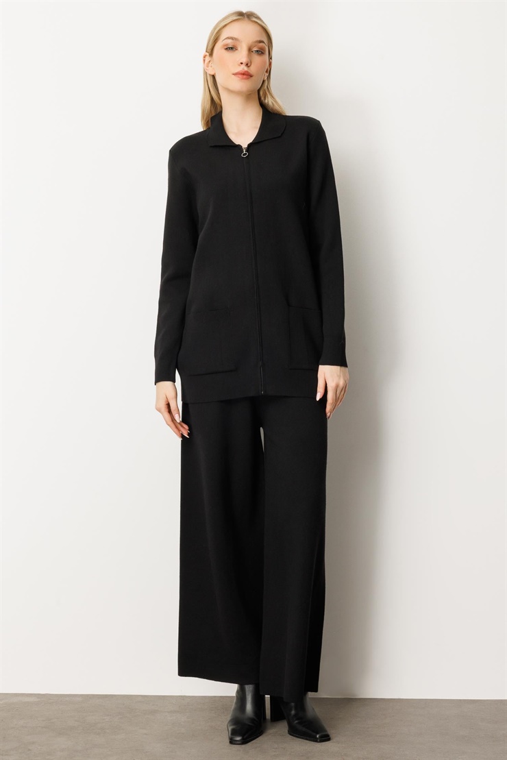 Mutlu Ertan Kadın Triko Palazzo Pantolon Siyah 20241