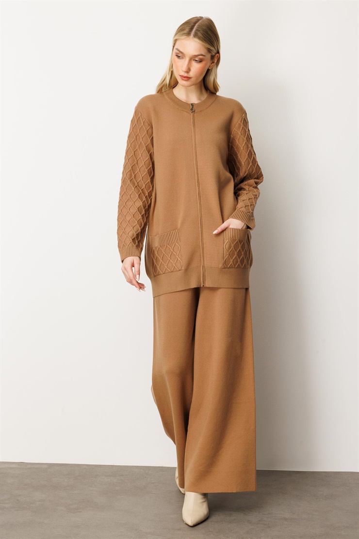 Mutlu Ertan Kadın Triko Palazzo Pantolon Camel 20241