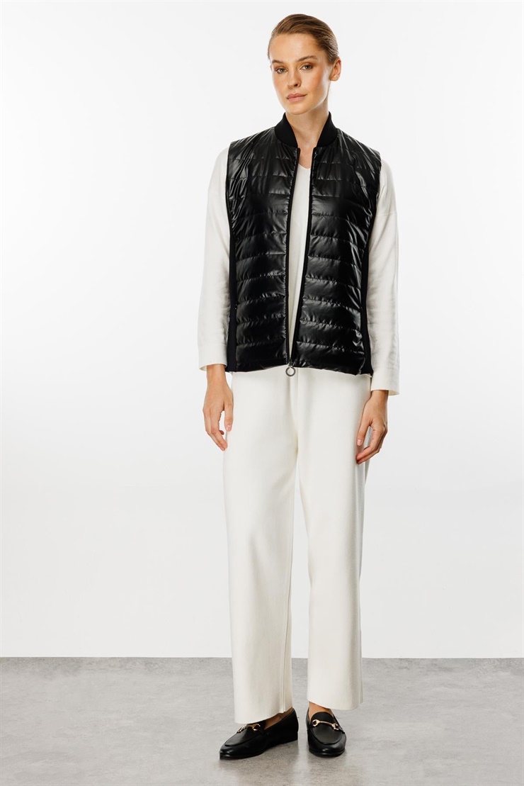 Mutlu Ertan Kadın Triko Yakalı  Kapitone Yelek Siyah 20137