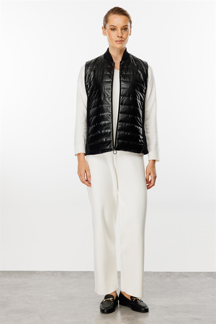 Mutlu Ertan Kadın Triko Yakalı  Kapitone Yelek Siyah 20137