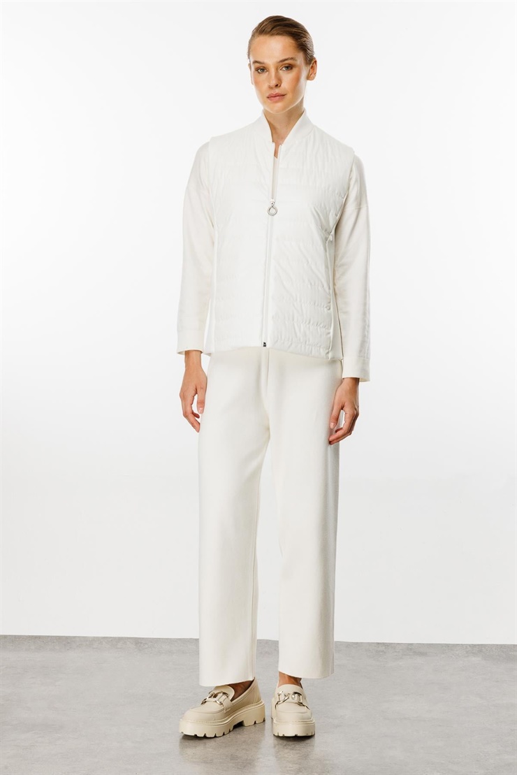 Mutlu Ertan Kadın Triko Yakalı  Kapitone Yelek Ekru 20137