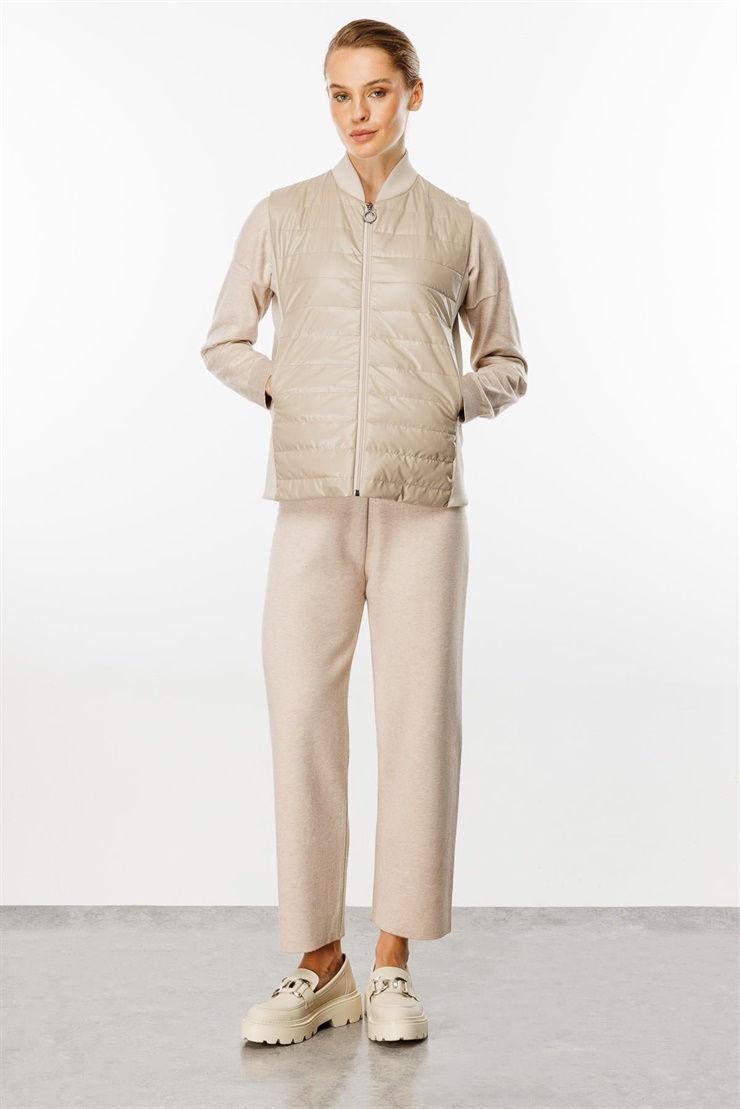 Mutlu Ertan Kadın Triko Yakalı  Kapitone Yelek Vizon 20137