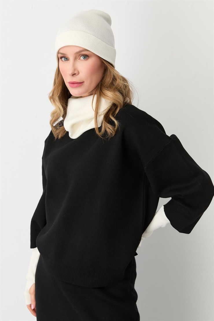 Mutlu Ertan Kadın Trio Set Triko Bere Boyunluk Eldiven Ekru 20288