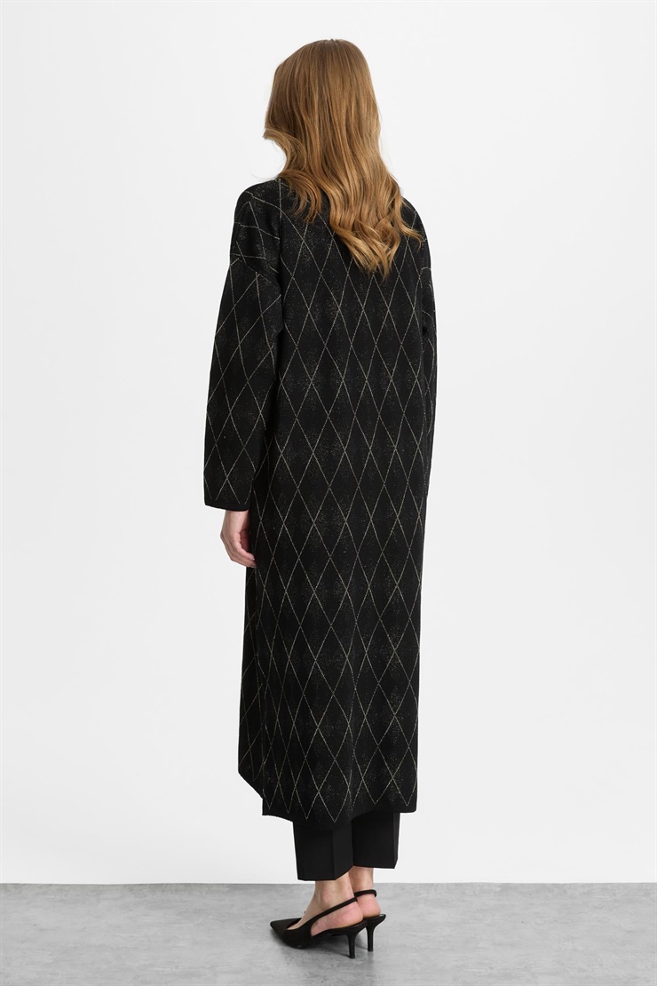 Mutlu Ertan Kadın Uzun Simli Baklavalı Hırka Siyah 20325