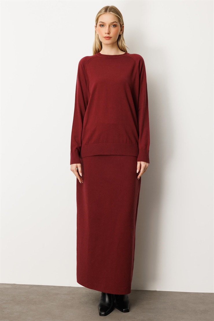 Mutlu Ertan Kadın Uzun Triko Etek Bordo 20233