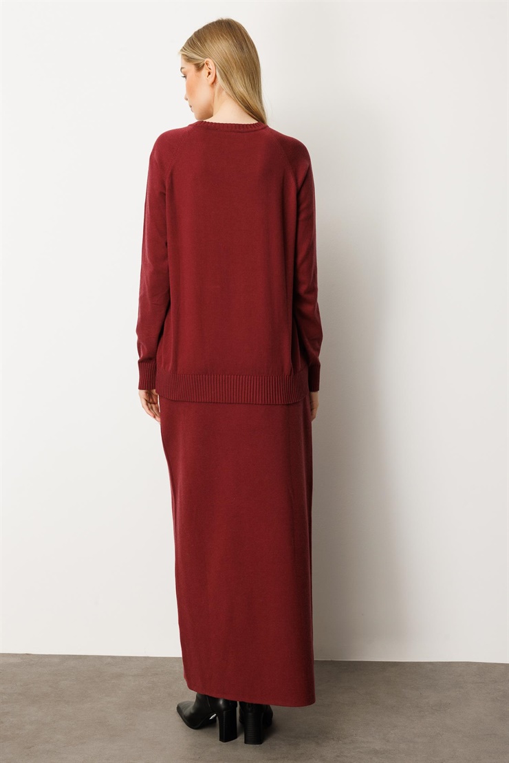 Mutlu Ertan Kadın Uzun Triko Etek Bordo 20233