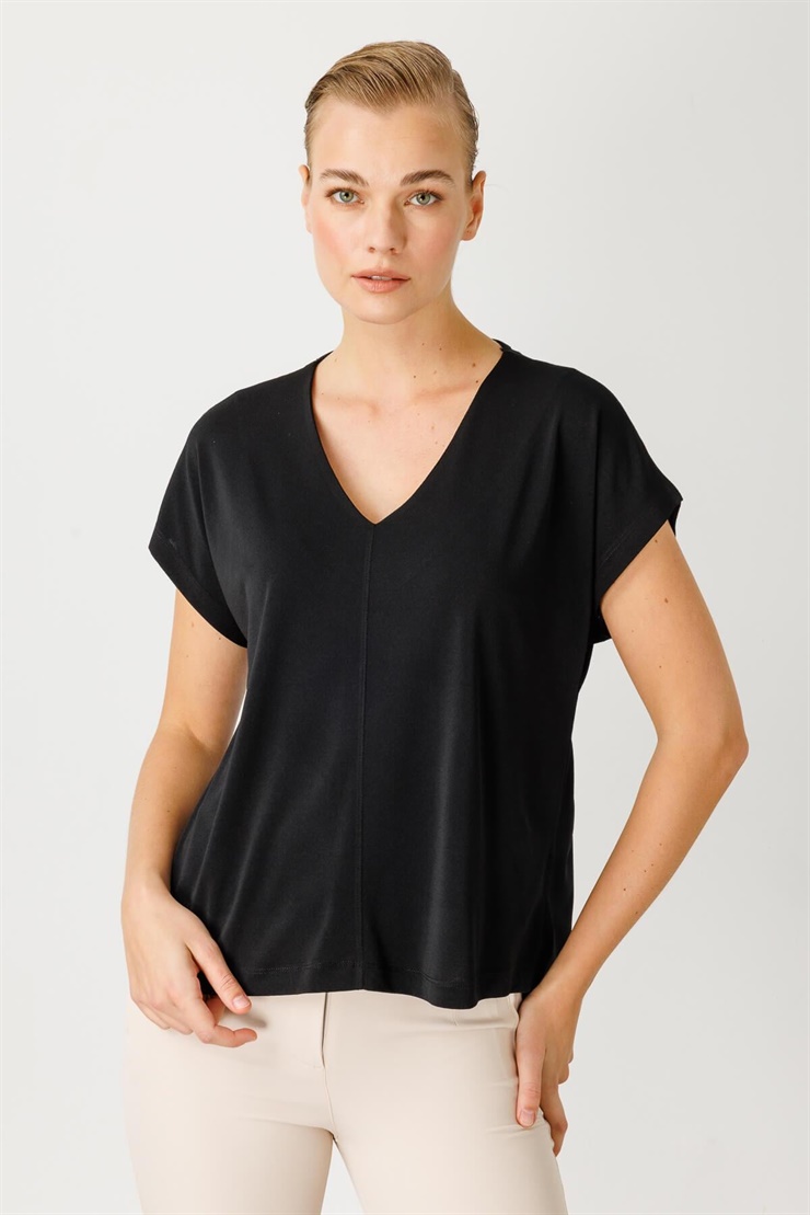 Mutlu Ertan Kadın V Yaka Basic Bluz Siyah 30175