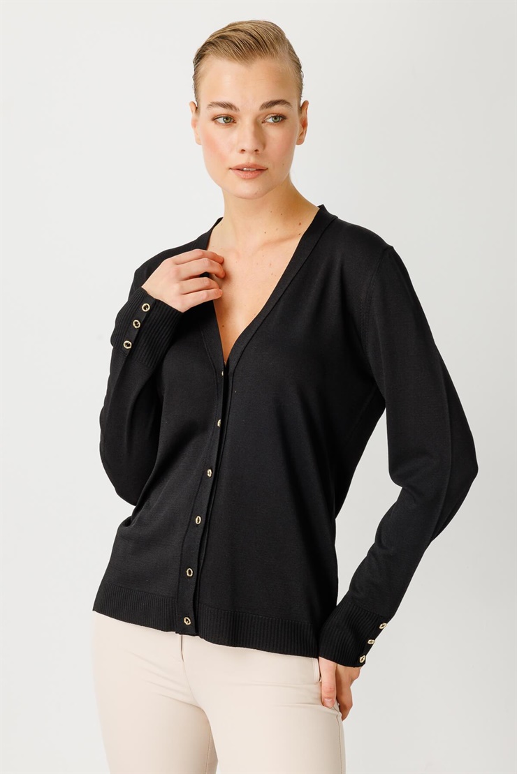 Mutlu Ertan Kadın V Yaka Basic Triko Hırka Siyah 20114