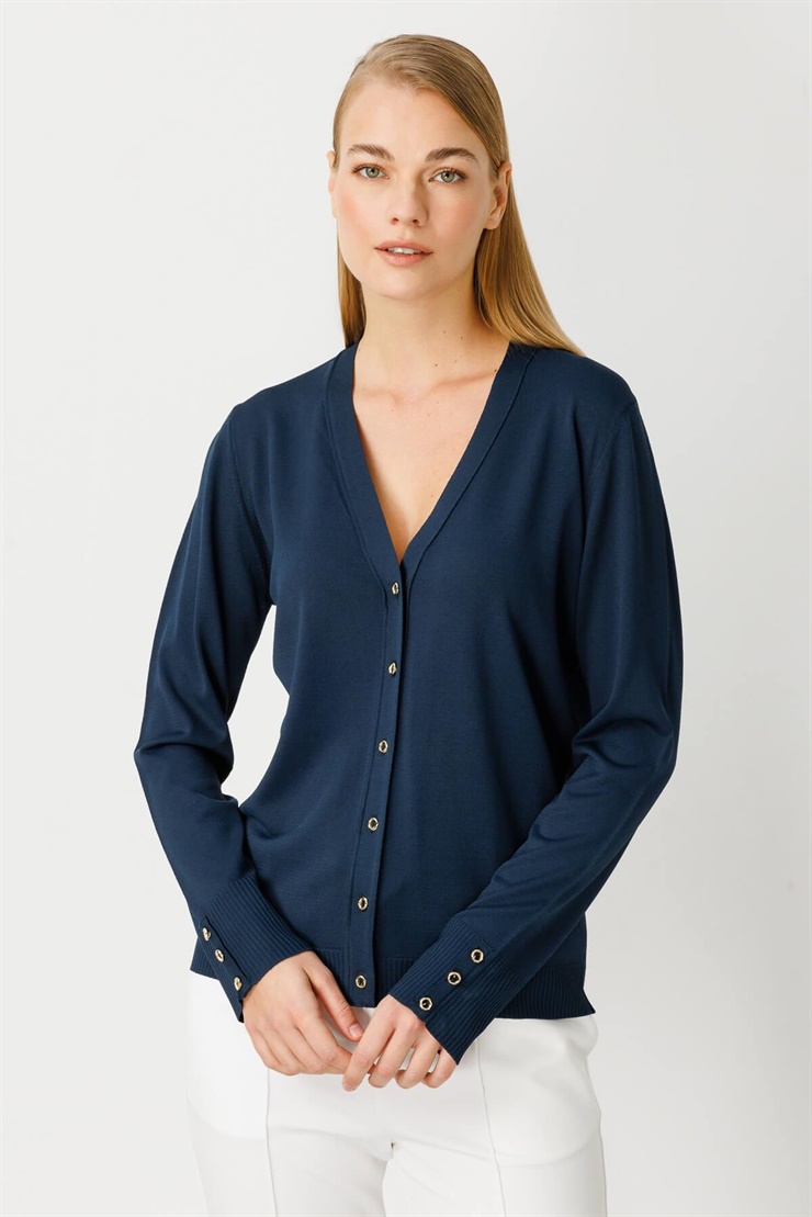 Mutlu Ertan Kadın V Yaka Basic Triko Hırka Lacivert 20114