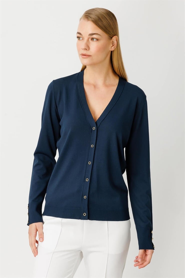 Mutlu Ertan Kadın V Yaka Basic Triko Hırka Lacivert 20114