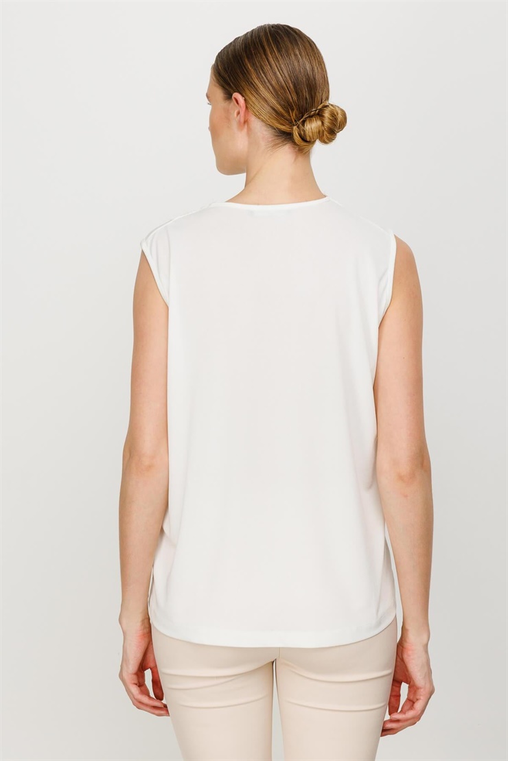 Mutlu Ertan Kadın V Yaka Dantelli Atlet Ekru 30174