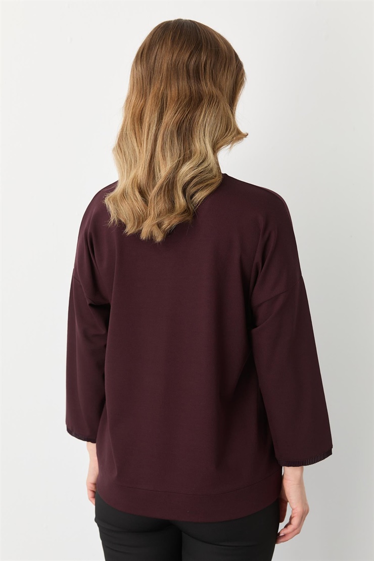 Mutlu Ertan Kadın V Yaka Ribanalı Bluz Bordo 30432