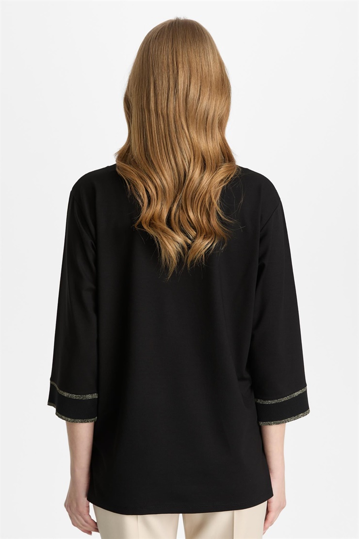 Mutlu Ertan Kadın V Yaka Ribanalı Bluz Siyah-Gold 30456