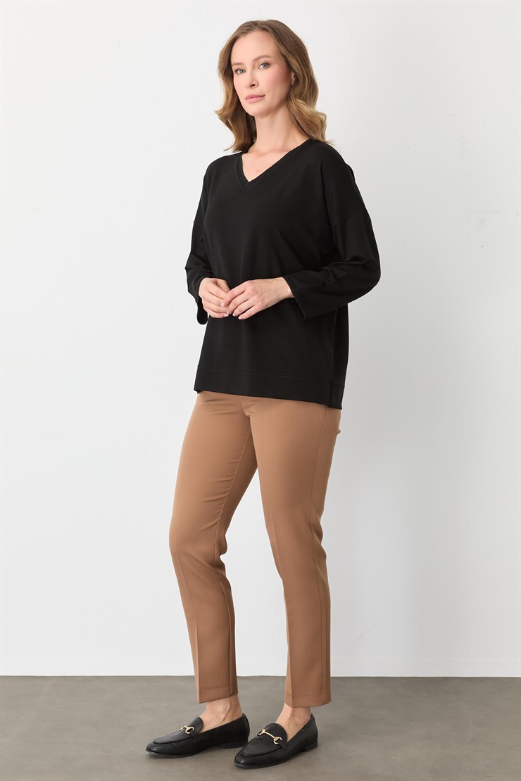 Mutlu Ertan Kadın V Yaka Ribanalı Bluz Siyah 30432