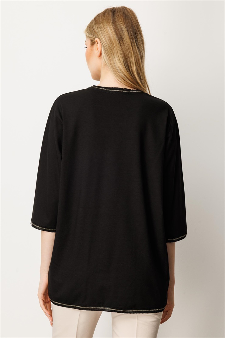 Mutlu Ertan Kadın V Yaka Ribanalı Bluz Siyah 30402